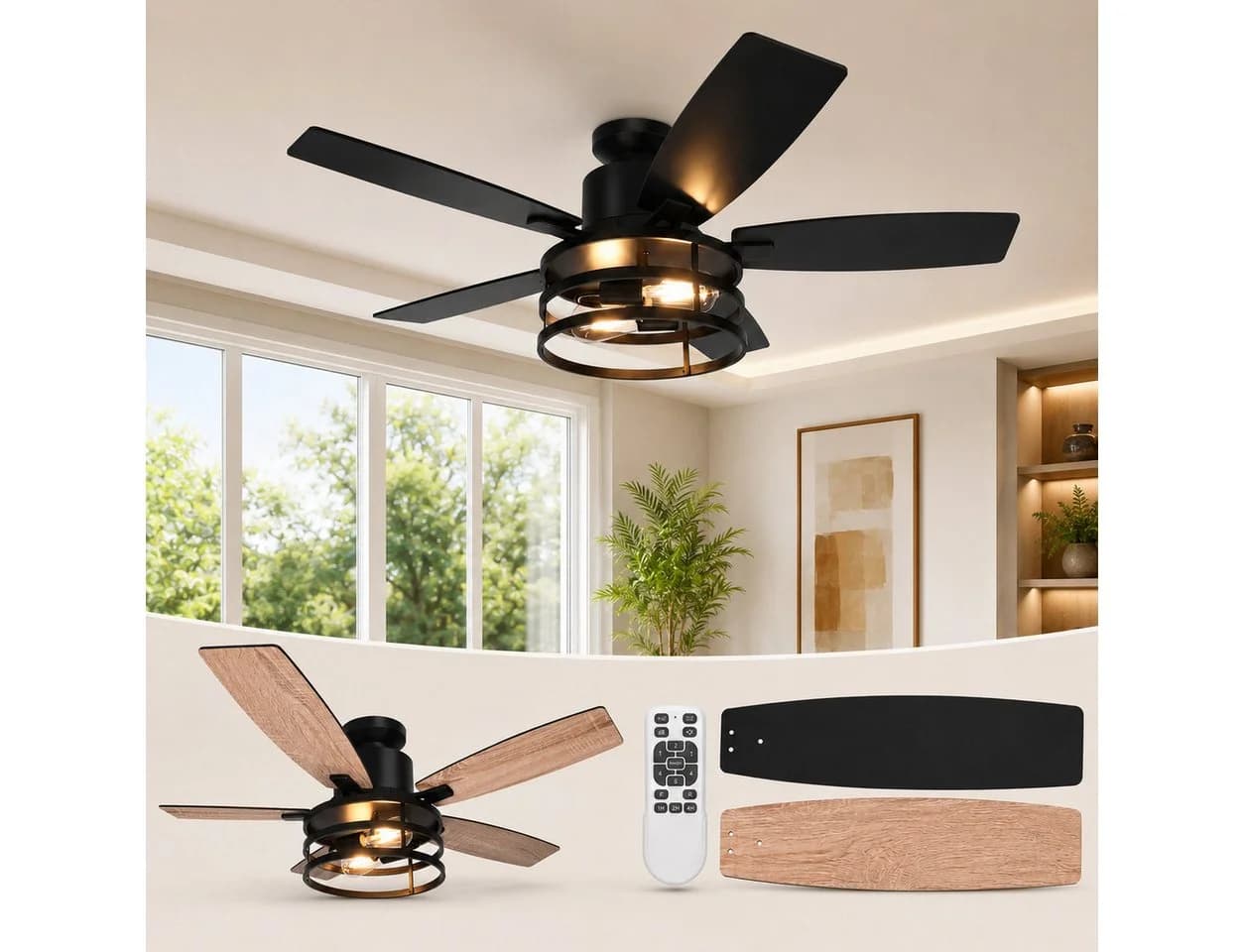 Lapalife Deckenventilator mit Beleuchtung 132cm Schwarz Fernbedienung - Bild 2