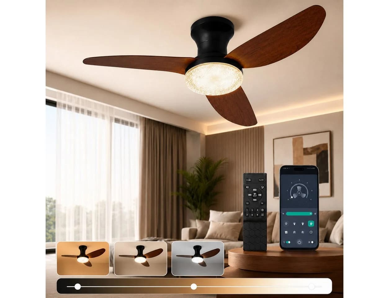 Lapalife Deckenventilator mit Beleuchtung Schwarz Braun 100cm - Bild 2