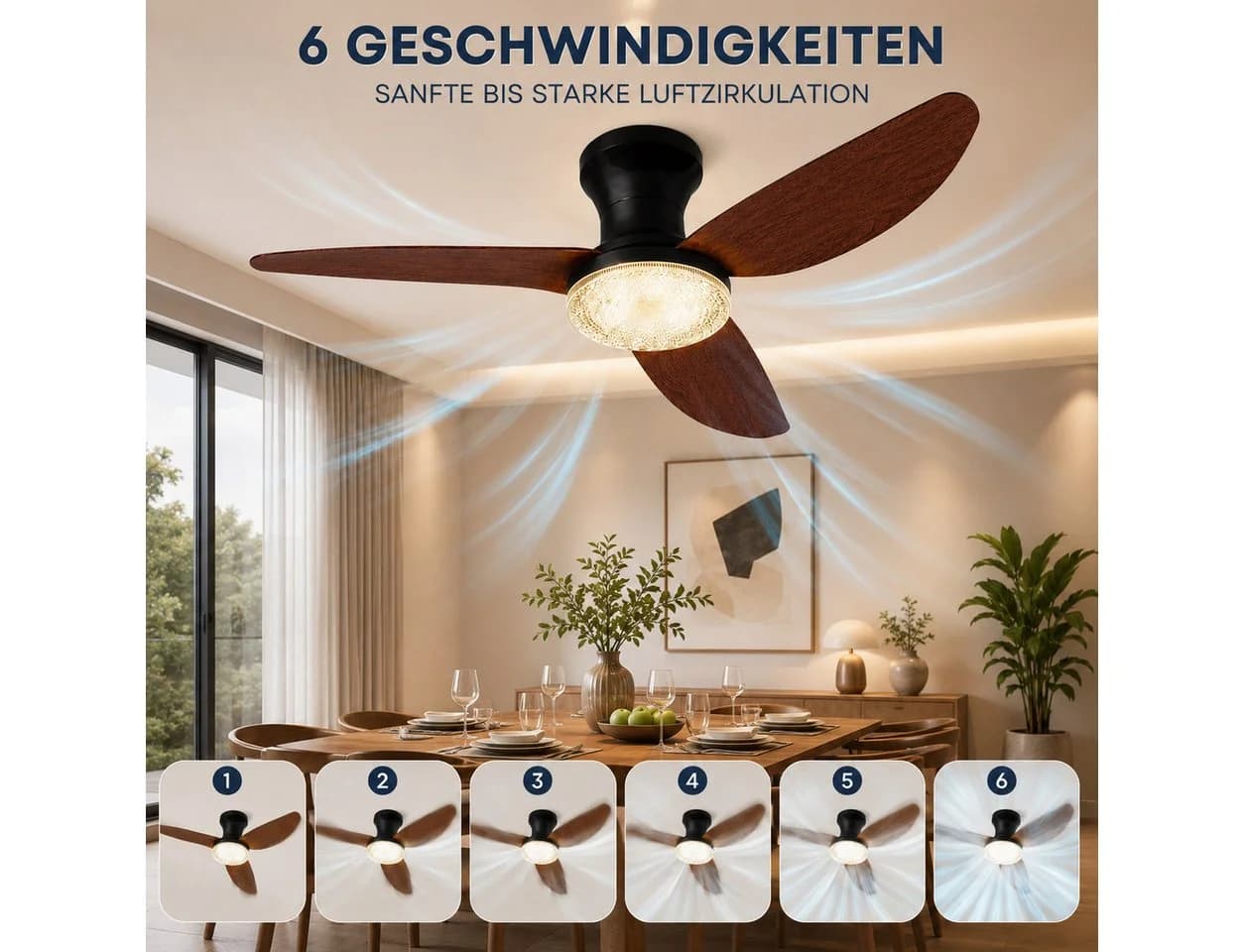 Lapalife Deckenventilator mit Beleuchtung Schwarz Braun 100cm - Bild 4