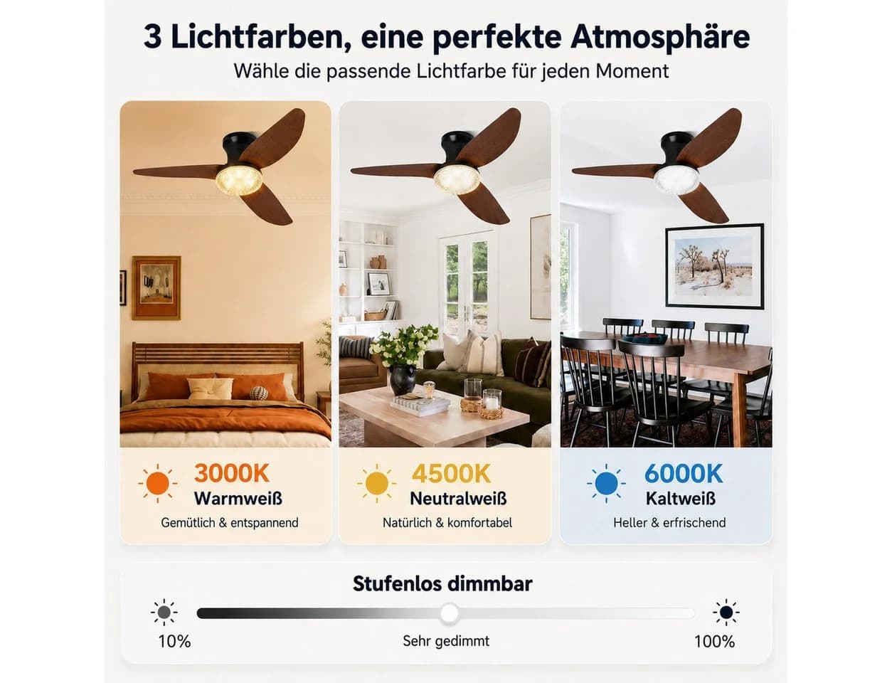 Rosnek Deckenventilator mit Licht Kristall-Lampenschirm dimmbar 100 cm