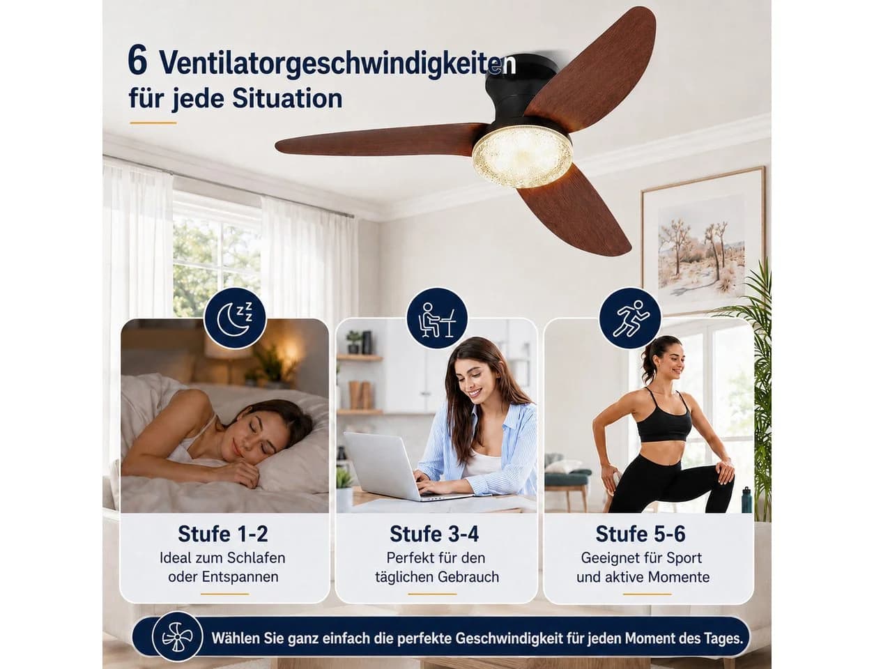 Rosnek Deckenventilator mit Licht Kristall-Lampenschirm dimmbar 100 cm - Bild 4