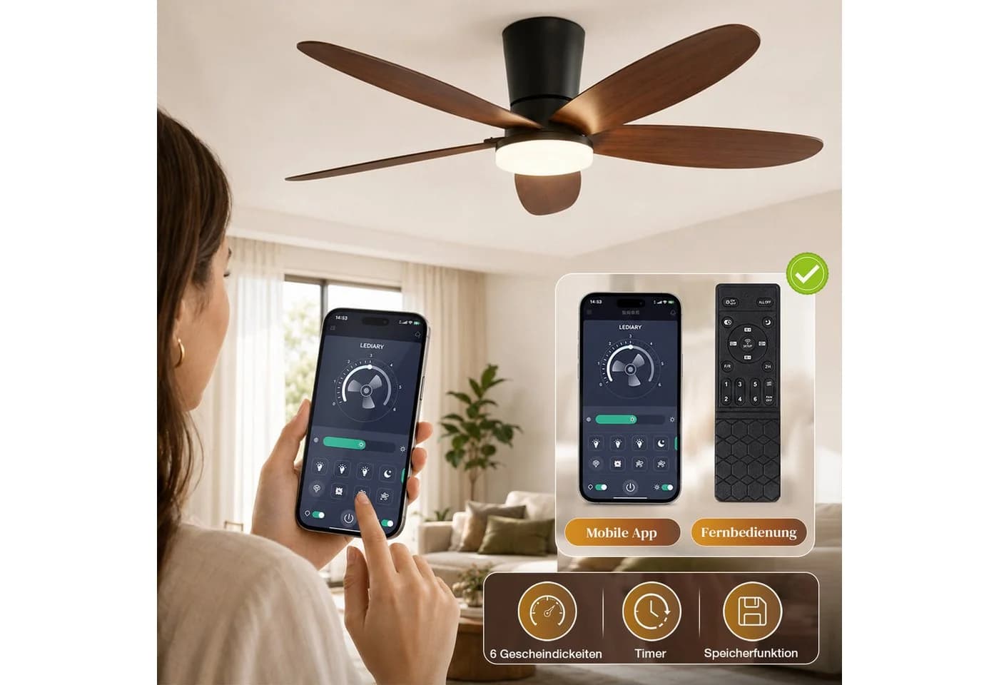 Sunicol Deckenventilator mit LED-Beleuchtung, Fernbedienung & APP - Bild 5