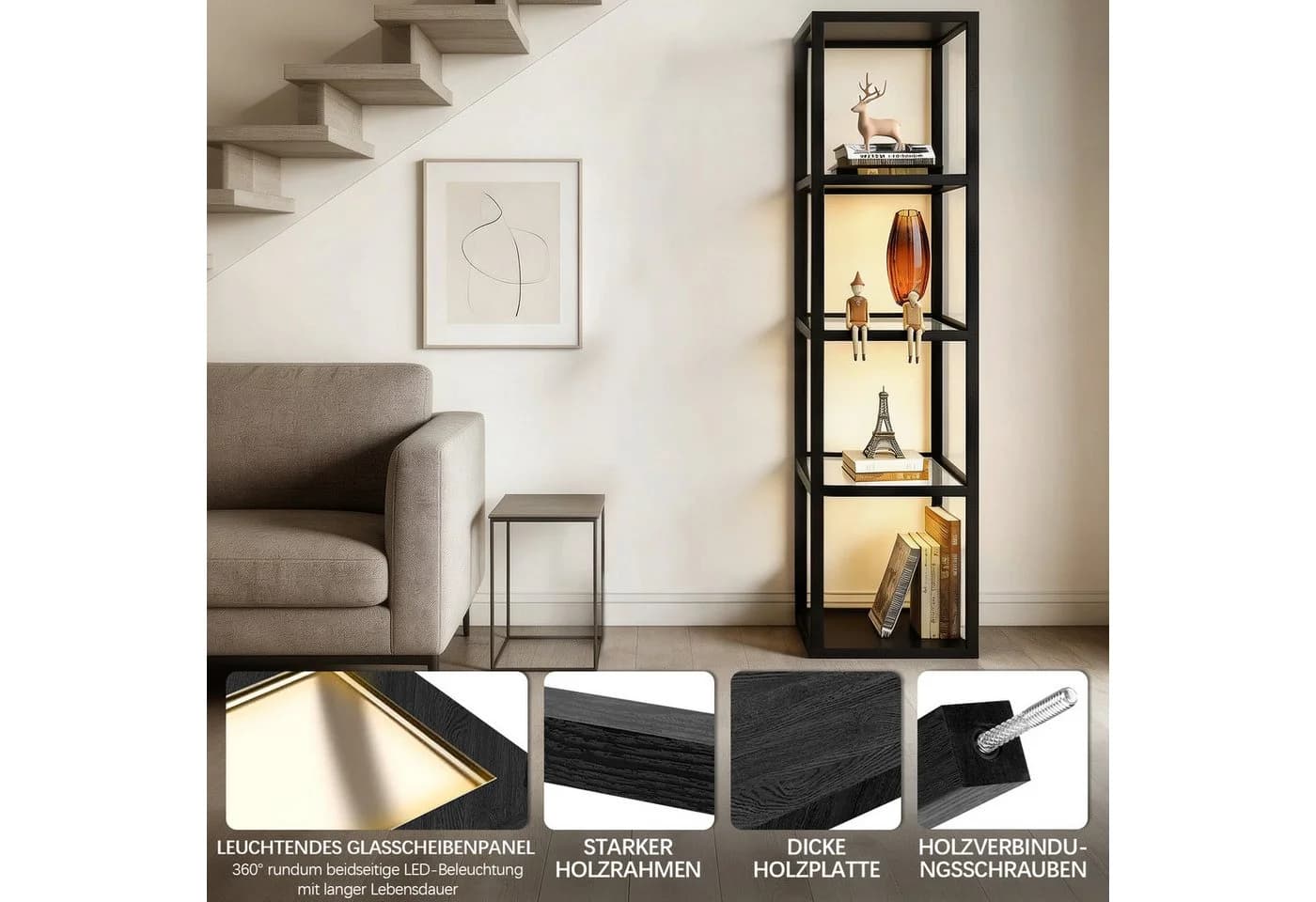 XIIW Standregal mit LED-Beleuchtung und Glasablagen - Bild 5