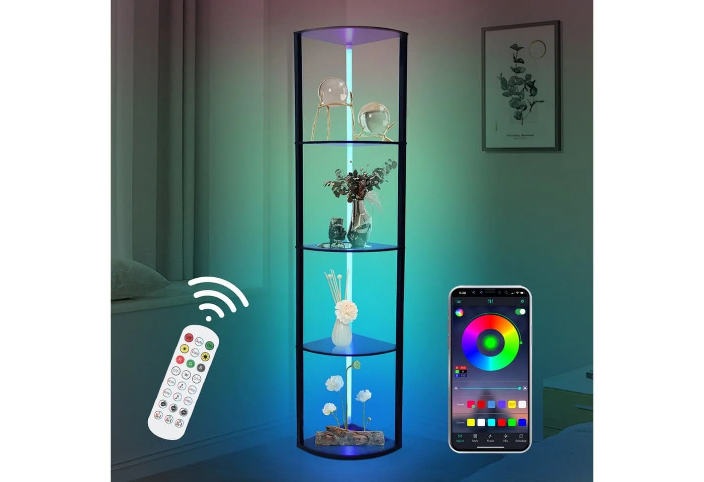 XIIW Eckregal mit LED-Beleuchtung 5-stufig Weiß - Bild 2