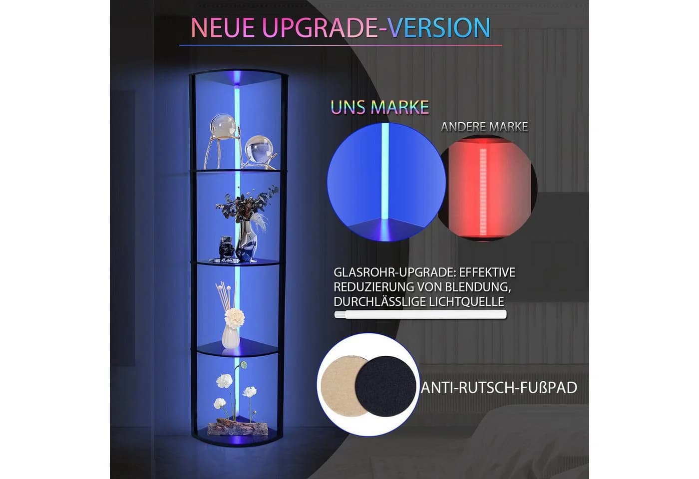 XIIW Eckregal mit LED-Beleuchtung 5-stufig Weiß - Bild 3