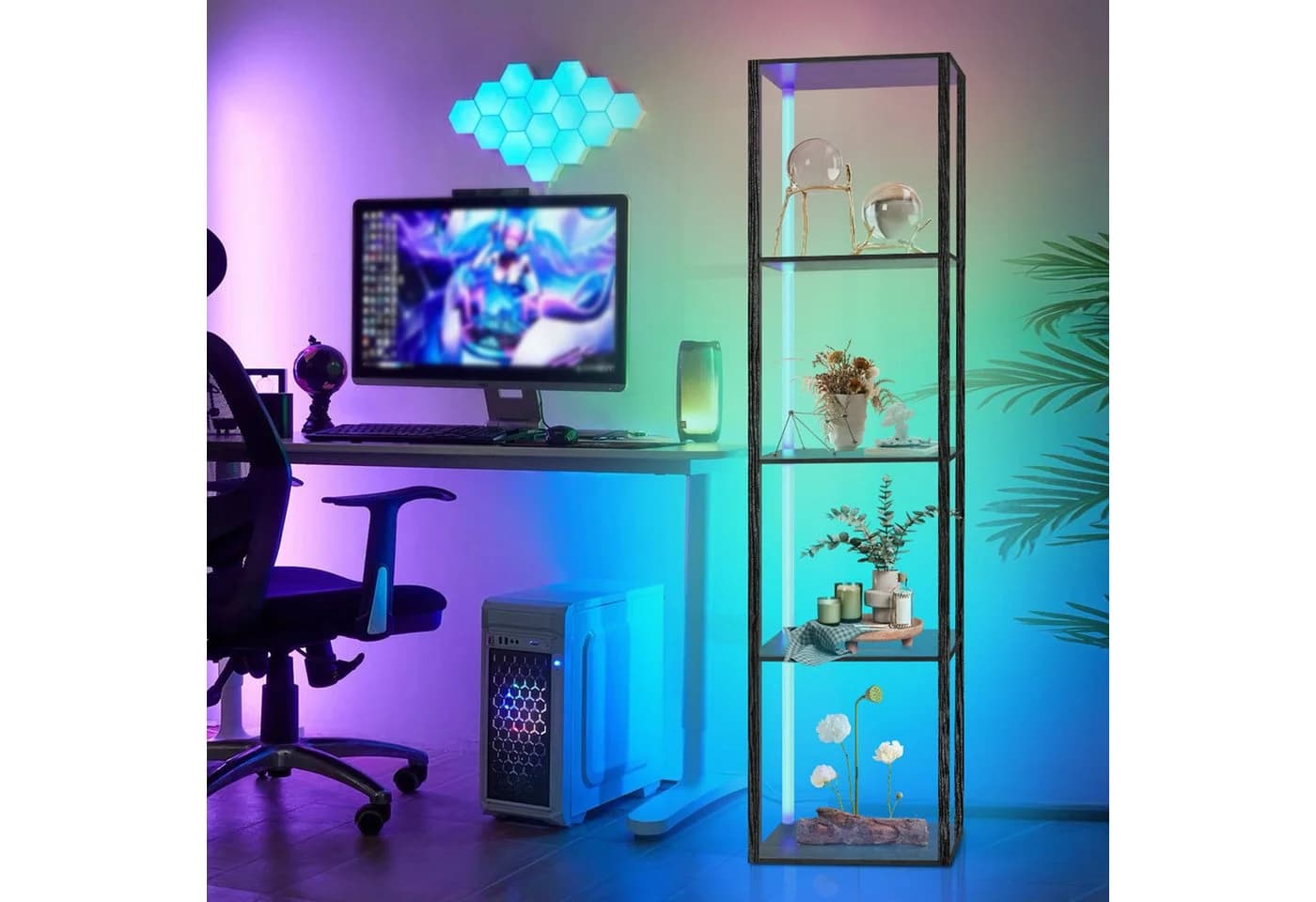 XIIW Standregal mit LED-Beleuchtung 5 Ebenen Weiß - Bild 5