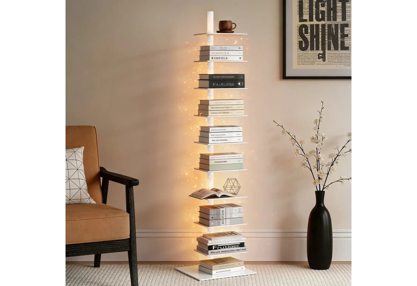 XIIW Bücherregal 1.8M LED Sternenlicht Standregal Drehbar Modern Design - Bild 2