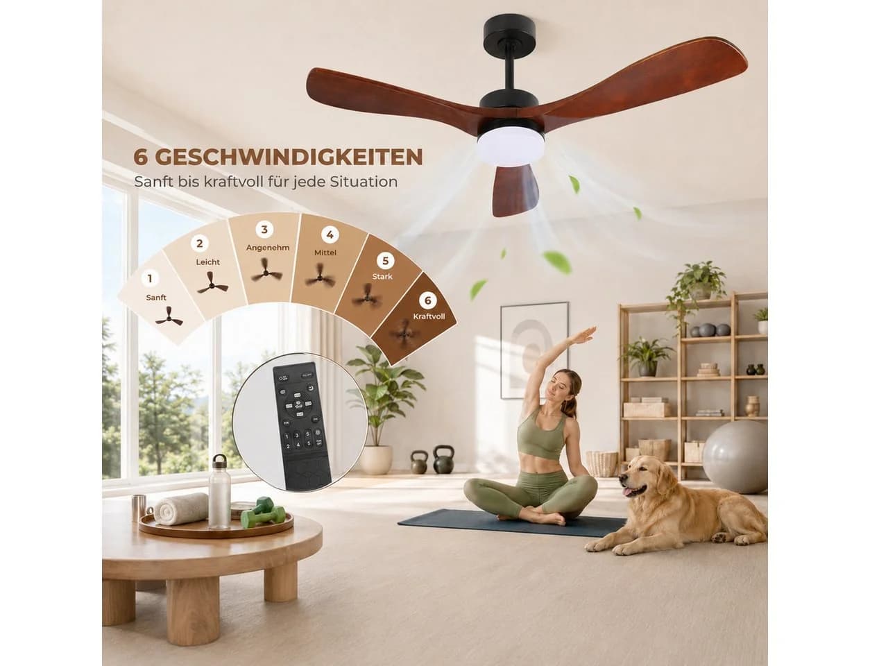 Lapamax Deckenventilator mit LED-Beleuchtung, 132 cm, Holzflügel, dimmbar - Bild 5