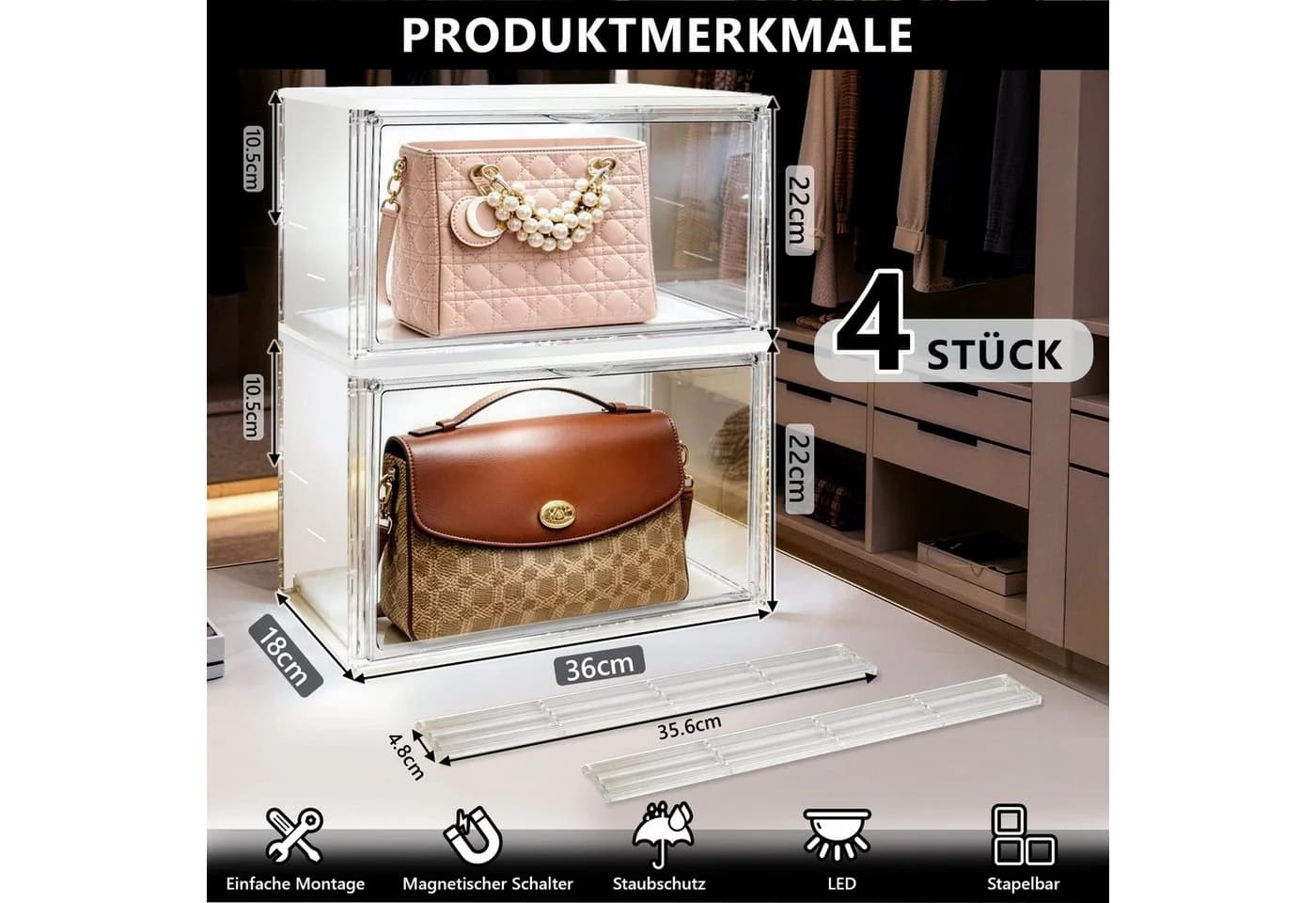 XERSEK Aufbewahrungsbox 3 Ebenen LED Vitrine Stapelbar - Bild 4
