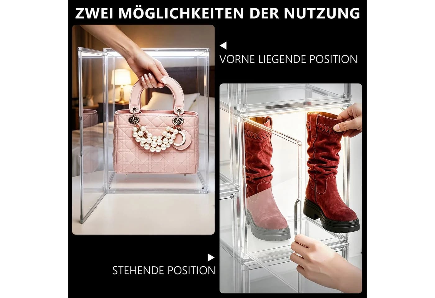 XERSEK Vitrine mit LED & Magnetklappe Transparente Acryl-Displaybox Stapelbar