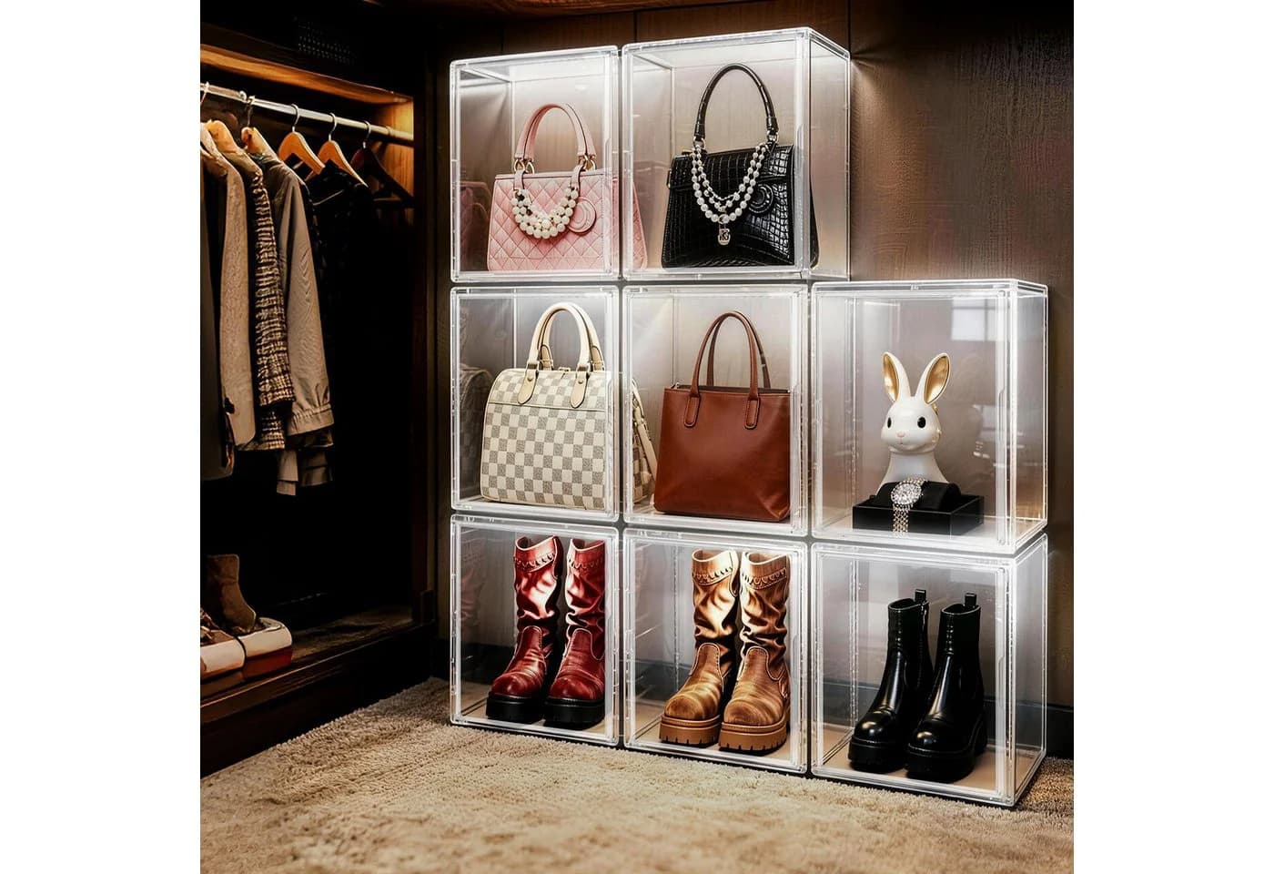 XERSEK Vitrine mit LED & Magnetklappe Transparente Acryl-Displaybox Stapelbar - Bild 3
