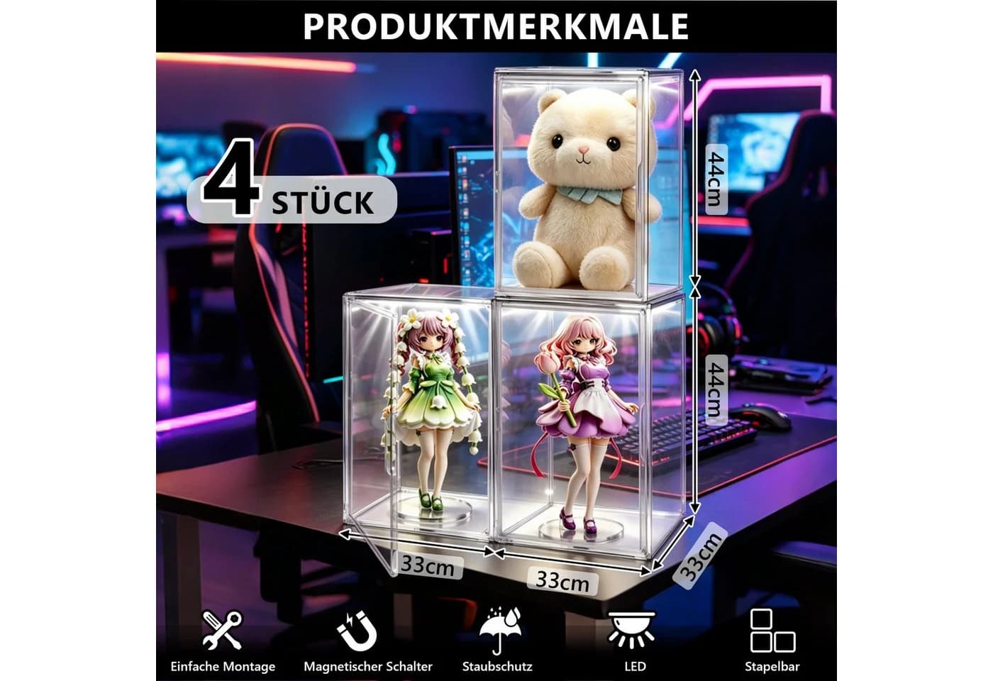 XERSEK Aufbewahrungsbox LED Acryl-Vitrine Transparent Stapelbar - Bild 4