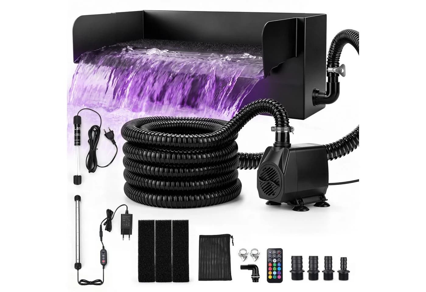 XIIW Wasserspiel LED Pool Wasserfall mit UVC-Lampe, 31 cm, Edelstahl, RGB - Bild 2