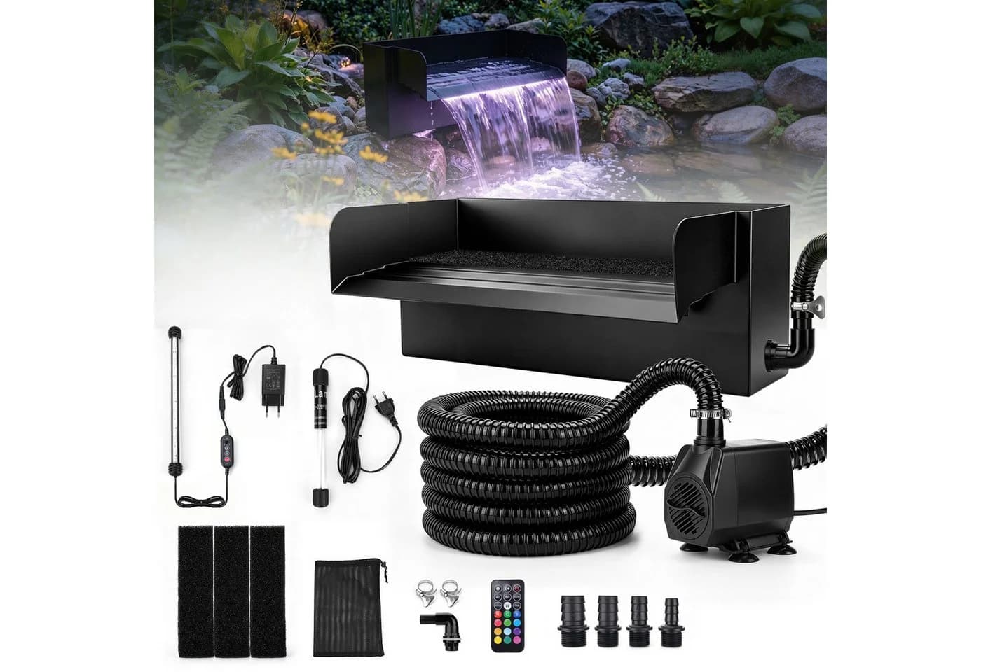XERSEK Wasserfall Teichwasserfall mit UVC-Lampe & RGB-Beleuchtung - Bild 2