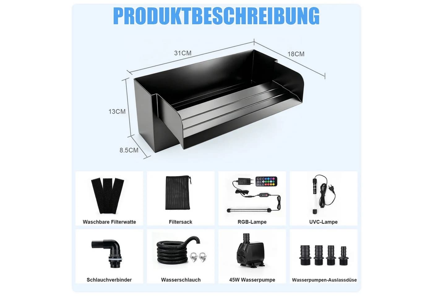 XERSEK Wasserfall Teichwasserfall mit UVC-Lampe & RGB-Beleuchtung - Bild 5