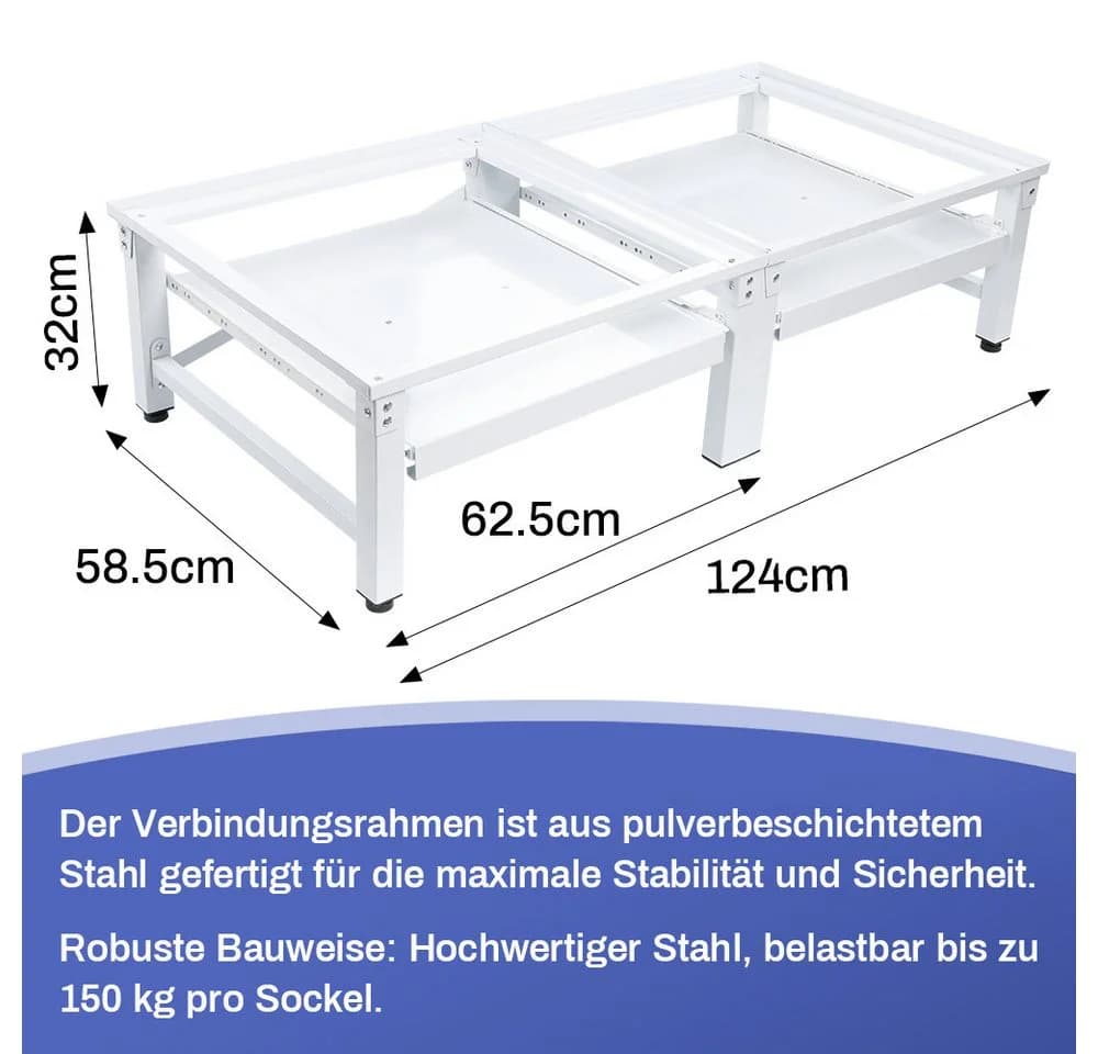 XERSEK Waschmaschinenuntergestell Doppel 32cm Stahl