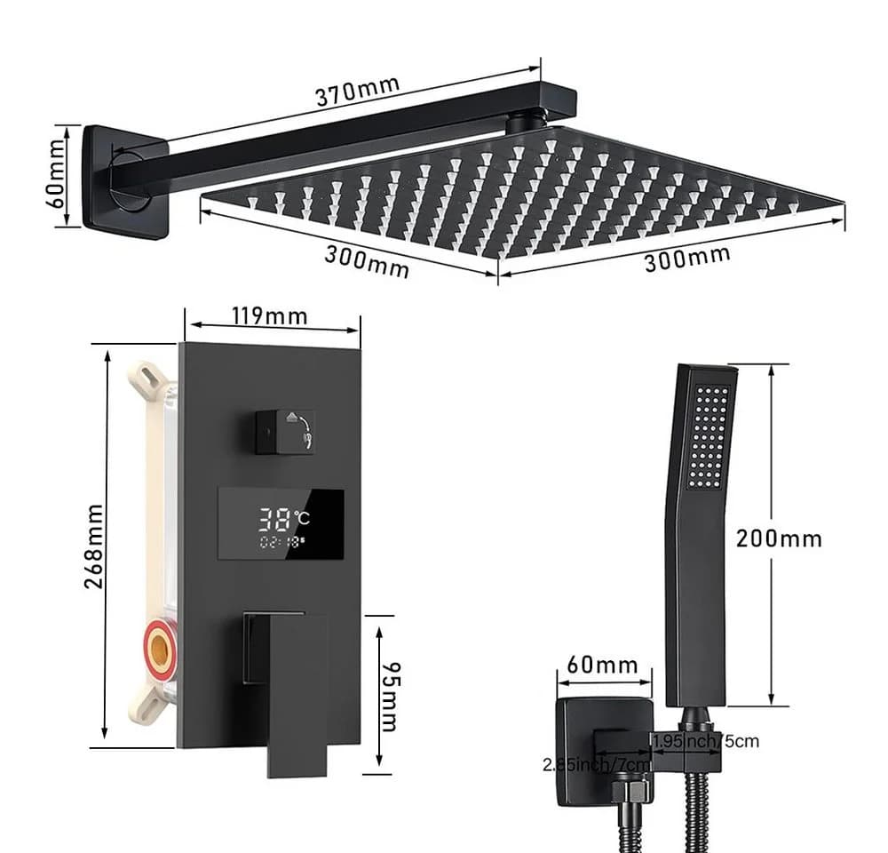 XERSEK Duschsystem Unterputz 7-tlg. Mattschwarz mit LCD Display