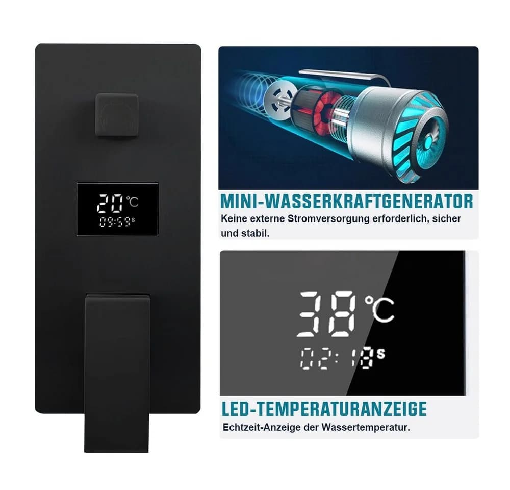 XERSEK Duschsystem Unterputz 7-tlg. Mattschwarz mit LCD Display - Bild 3