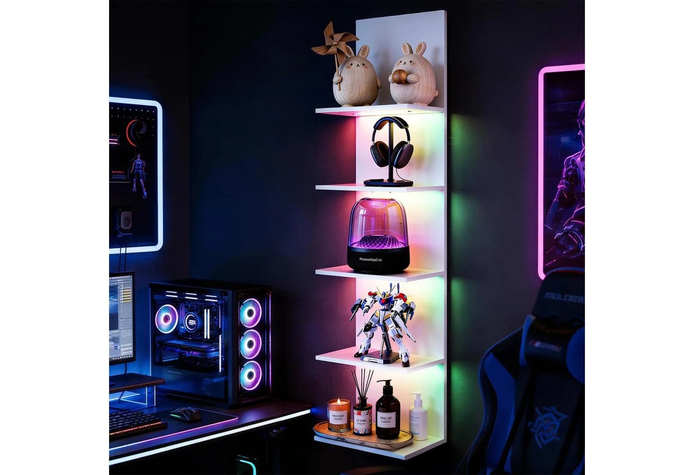 XIIW Hängevitrine Wandregal 5-stufig mit RGB+IC Beleuchtung - Bild 2