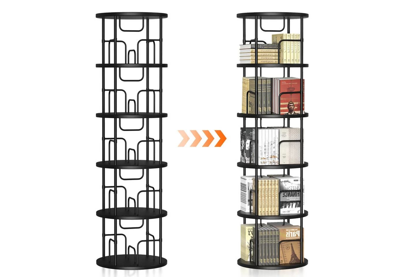 XERSEK Bücherregal 5 Ebenen 360° Drehbar Schwarz - Bild 2