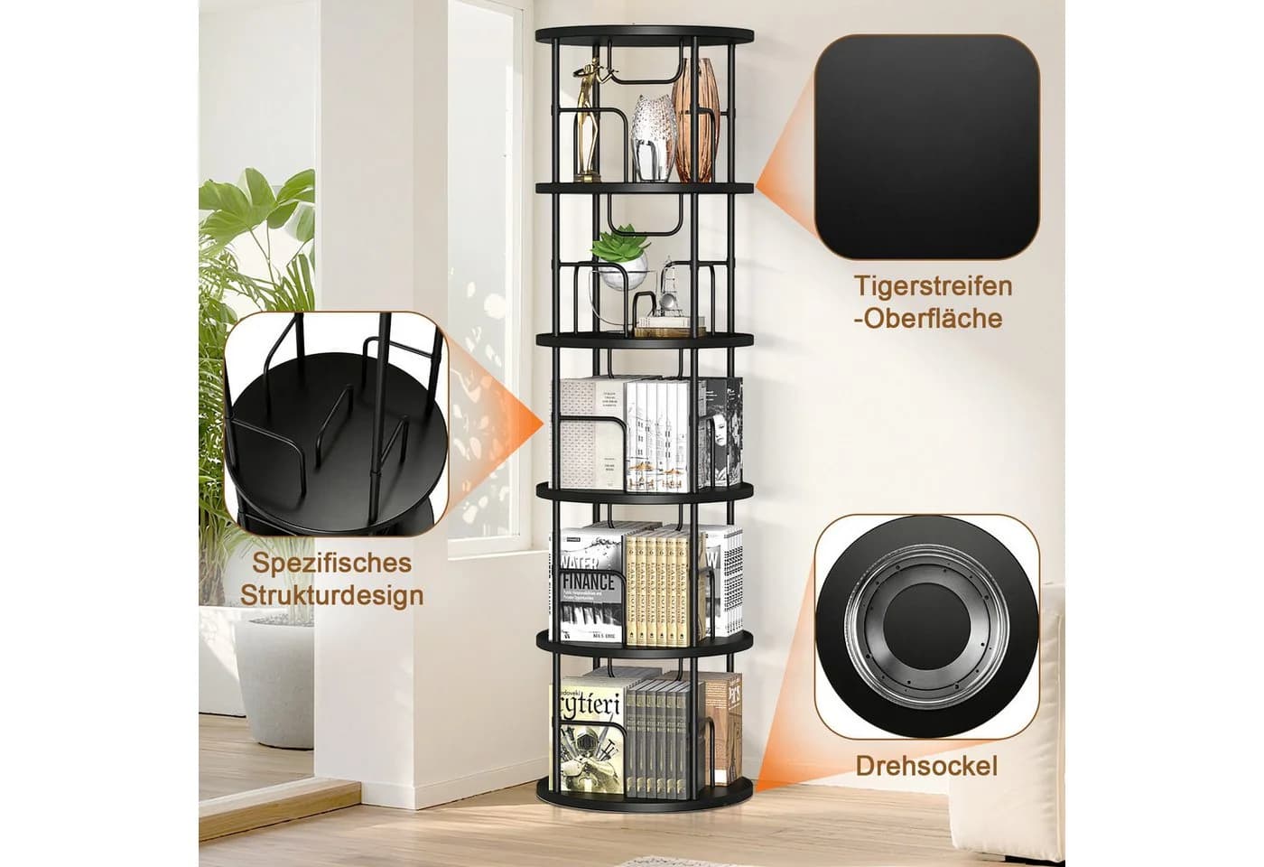 XERSEK Bücherregal 5 Ebenen 360° Drehbar Schwarz - Bild 4