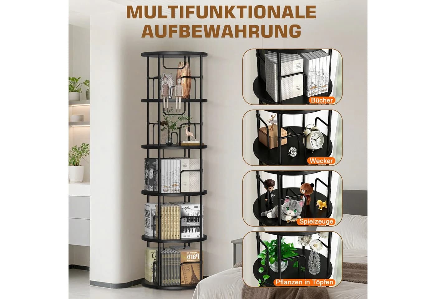 XERSEK Bücherregal 5 Ebenen 360° Drehbar Schwarz - Bild 5