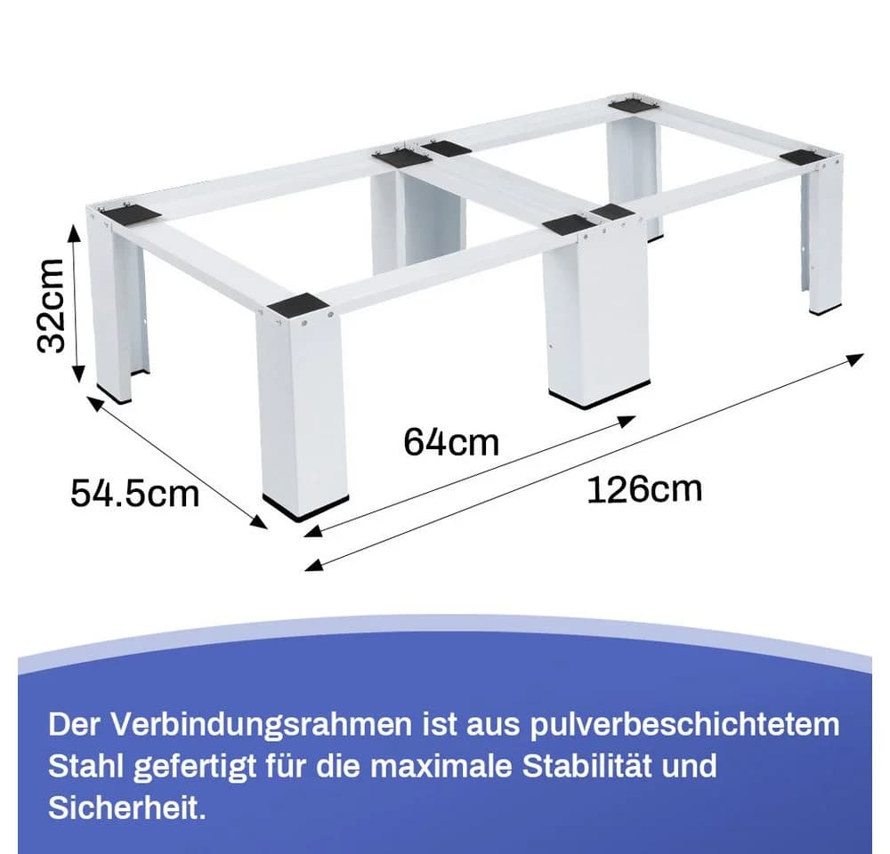 XIIW Waschmaschinenpodest Stahl 32cm 126x54cm 300kg Tragkraft - Bild 3