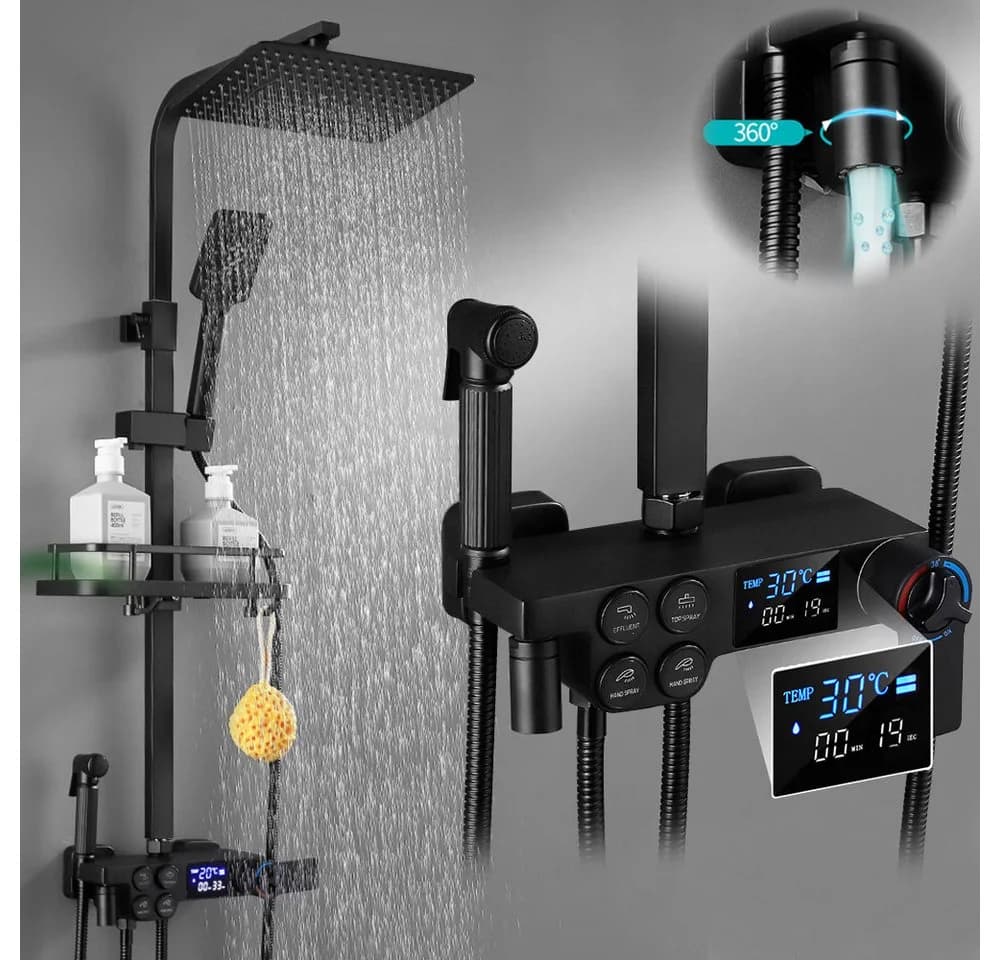 XIIW Duschsystem Thermostat Schwarz mit LED-Display & Regendusche - Bild 2