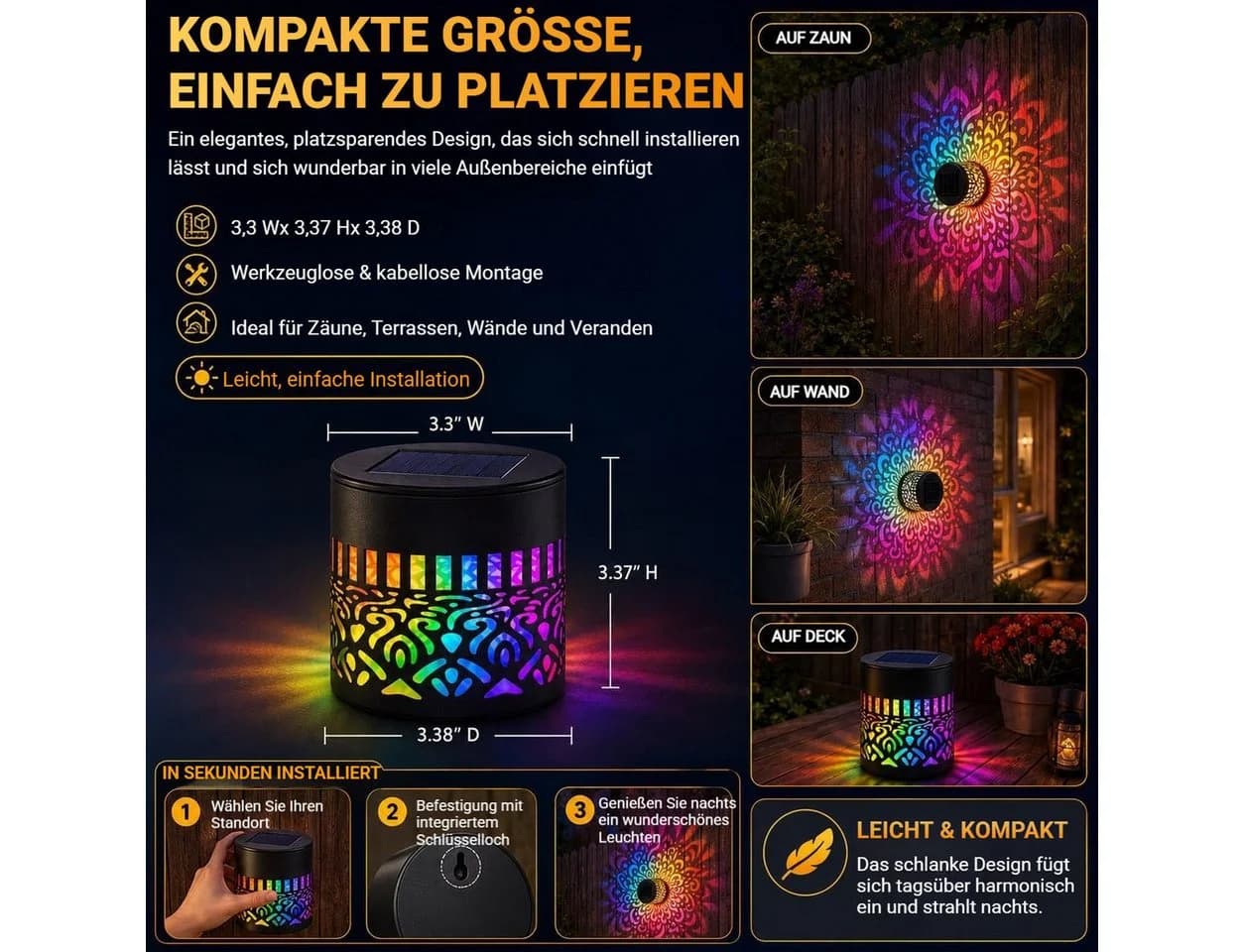 VIVIHEYDAY Solar-Mandala-Leuchte Metall Siebenfarbig IP65