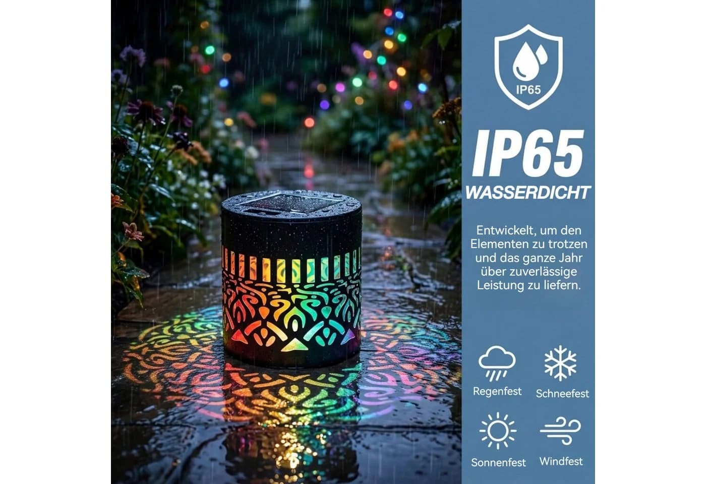VIVIHEYDAY Solar-Mandala-Leuchte Metall Siebenfarbig IP65 - Bild 3