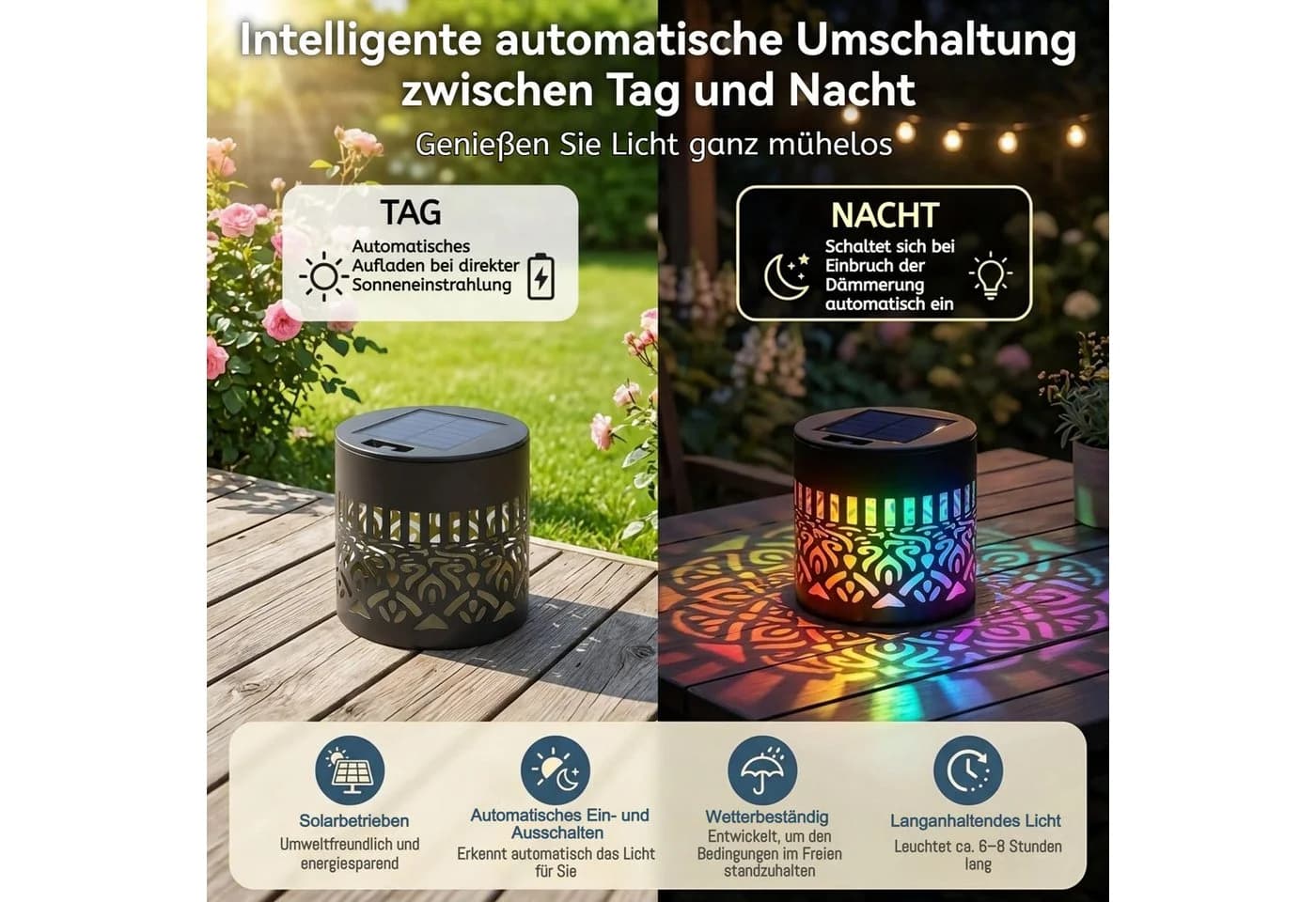 VIVIHEYDAY Solar-Mandala-Leuchte Metall Siebenfarbig IP65 - Bild 5