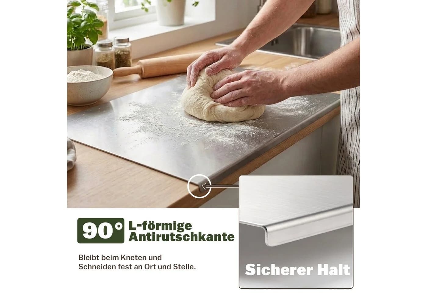 JOYOLEDER Edelstahl Schneidebrett 50x40 cm mit Anschlagkante - Bild 4