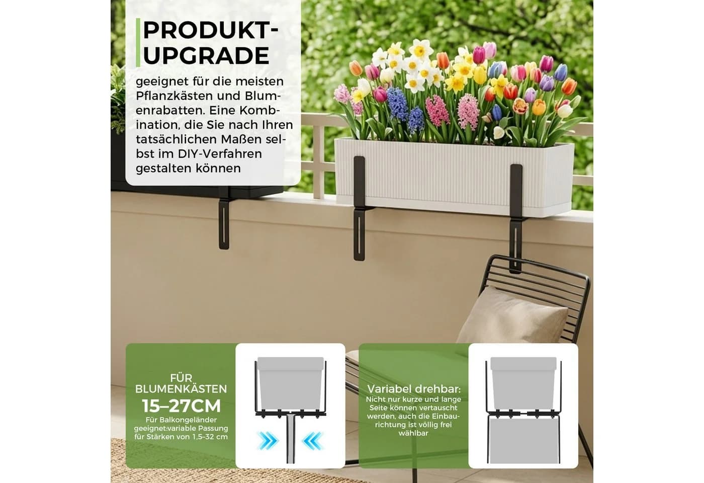 QUBEBU Blumenkastenhalter H-Form Schwarz für Balkongeländer - Bild 3