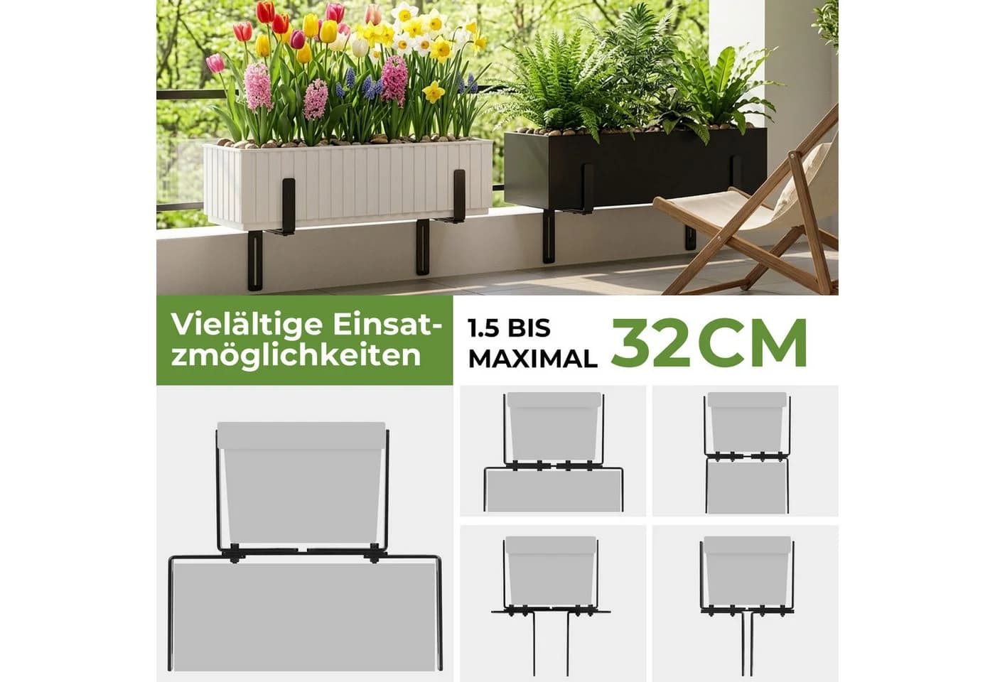 QUBEBU Blumenkastenhalter H-Form Schwarz für Balkongeländer - Bild 4