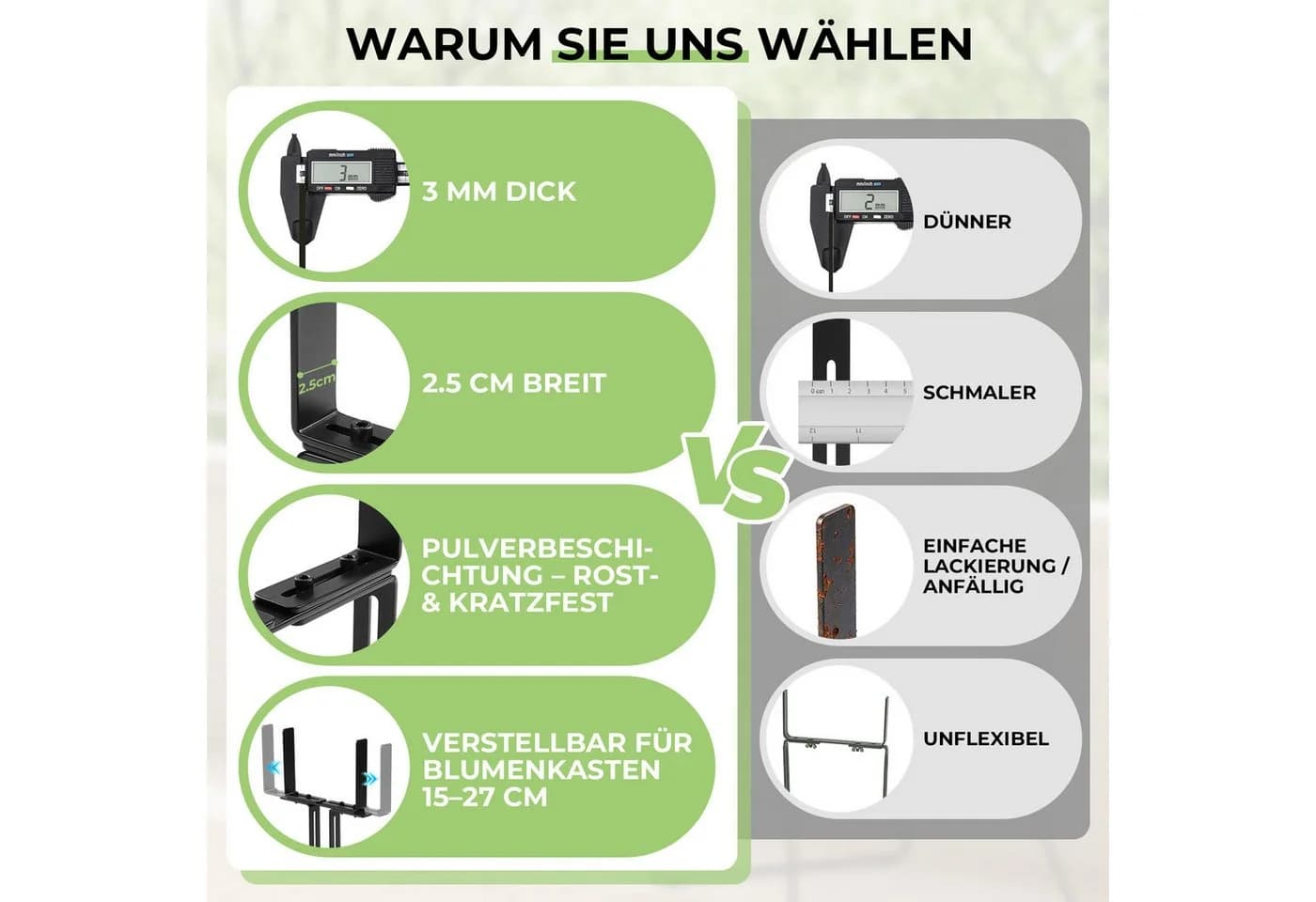 QUBEBU Blumenkastenhalter H-Form Schwarz für Balkongeländer - Bild 5