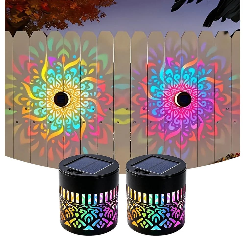 QUBEBU Solarlaterne Mandala RGB 7 Farben Metall Wandleuchte - Bild 2