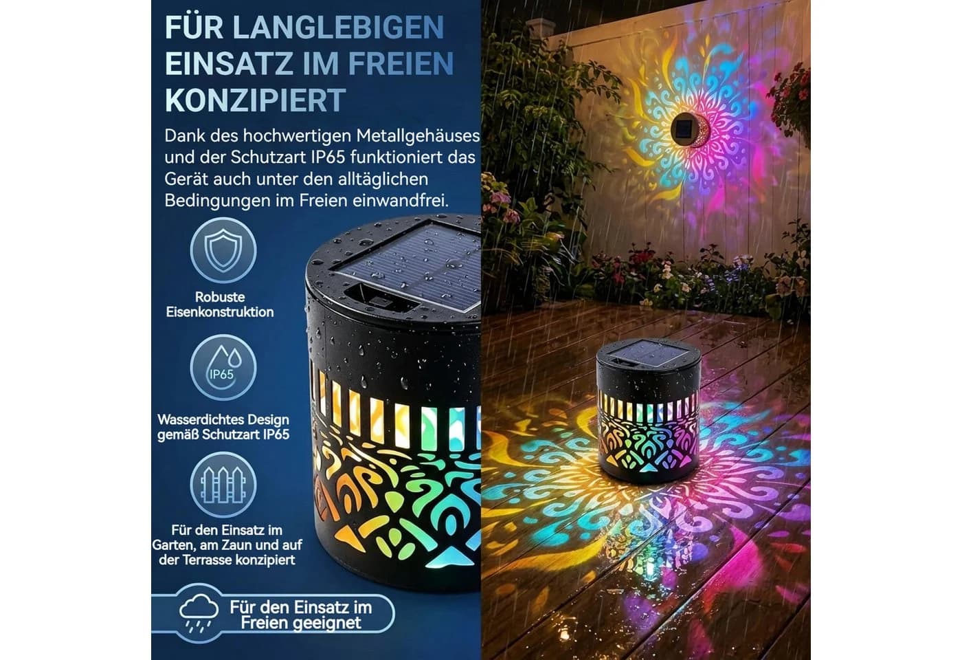 QUBEBU Solarlaterne Mandala RGB 7 Farben Metall Wandleuchte - Bild 3