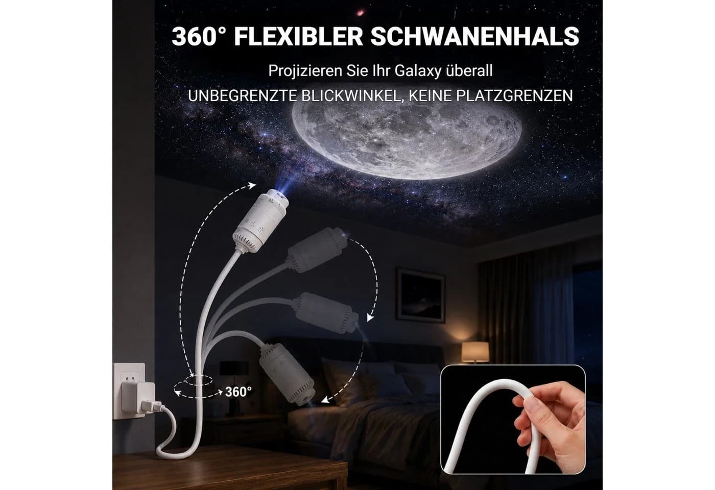 QUBEBU LED Sternenhimmel Projektor mit 6 Folien, Dimmbar Nachtlicht, USB, Weiß - Bild 4