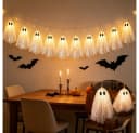 QUBEBU Halloween LED Lichterkette 200cm 10 Stk Pailletten Geister Bild 2