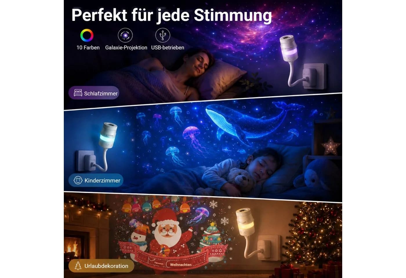QUBEBU LED Sternenprojektor Nachtlicht mit 6 Folien USB Dimmbar - Bild 3