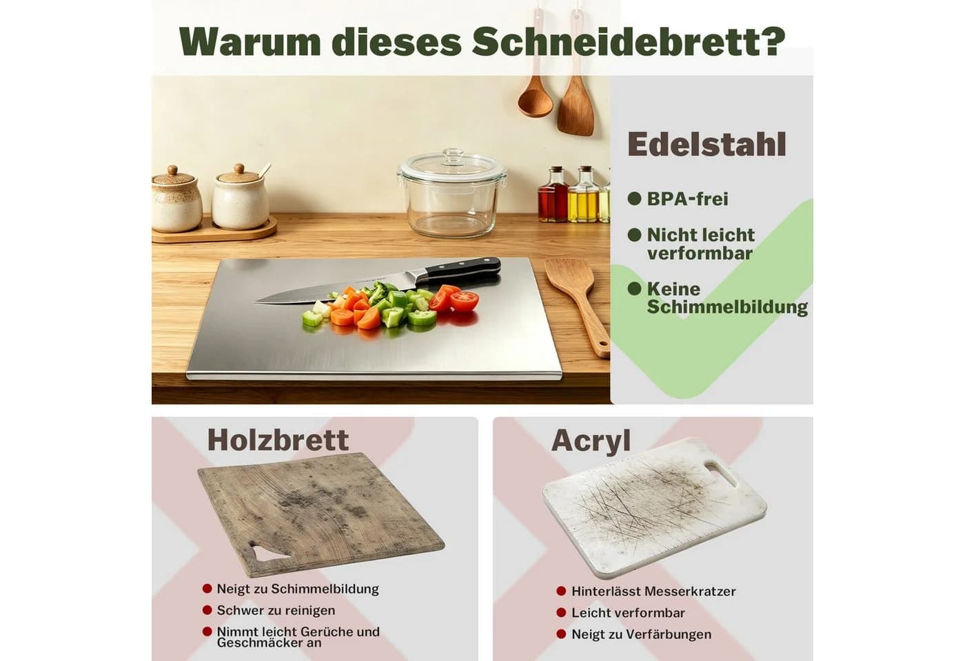 PRIISF Schneidebrett Edelstahl 50x40 cm mit Anschlagkante - Bild 4