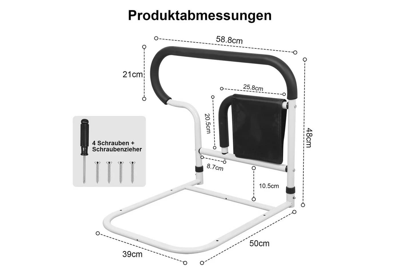 PRIISF Bett-Aufstehhilfe mit Haltegriffen, Schwarz/Weiß, rutschfest