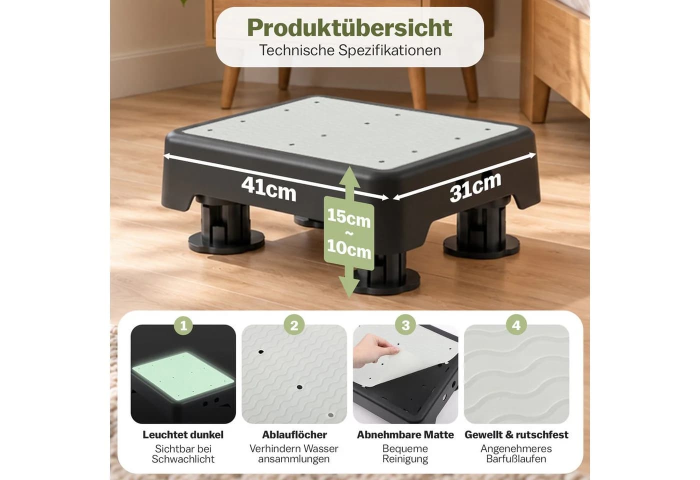 PRIISF Tritthocker Nachleuchtend Höhenverstellbar Rutschfest