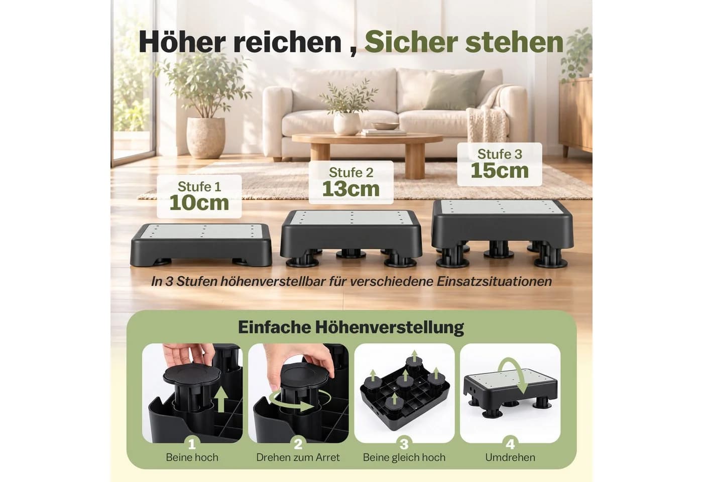 PRIISF Tritthocker Nachleuchtend Höhenverstellbar Rutschfest - Bild 3