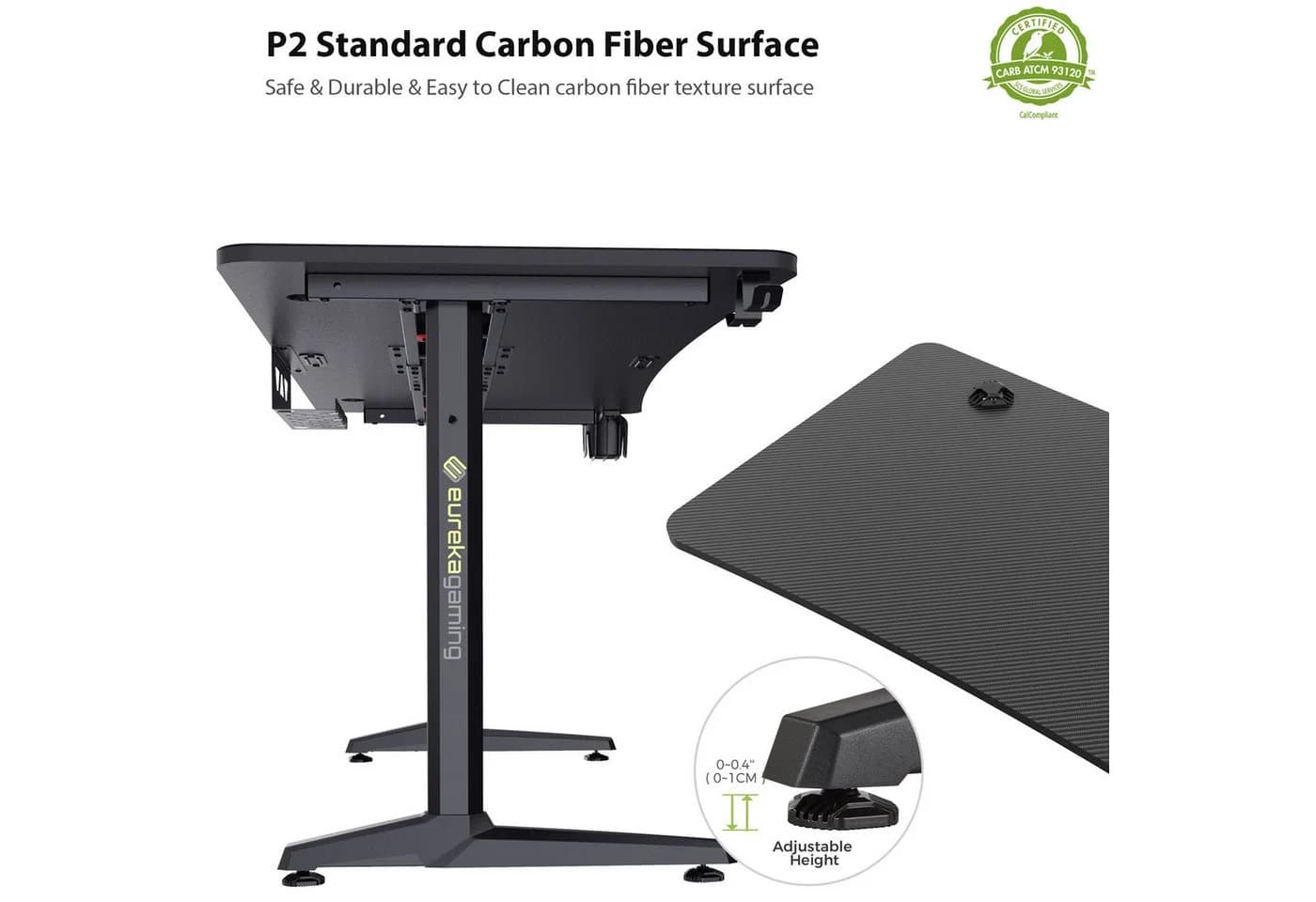 EE EUREKA ERGONOMIC Gamingtisch Schwarz mit Kabelbox und Zubehör