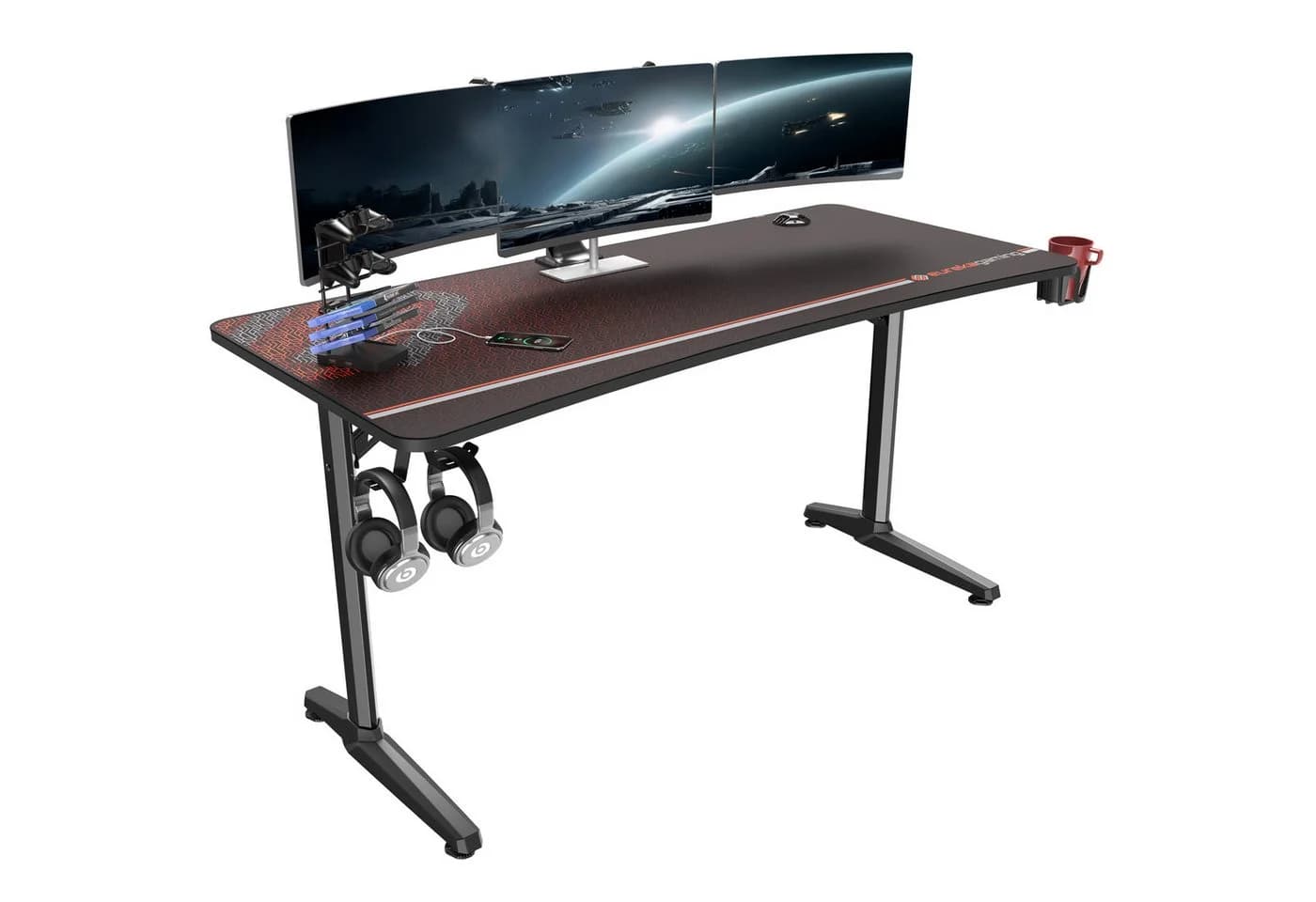 EE EUREKA ERGONOMIC Gamingtisch Schwarz mit Kabelbox und Zubehör - Bild 2