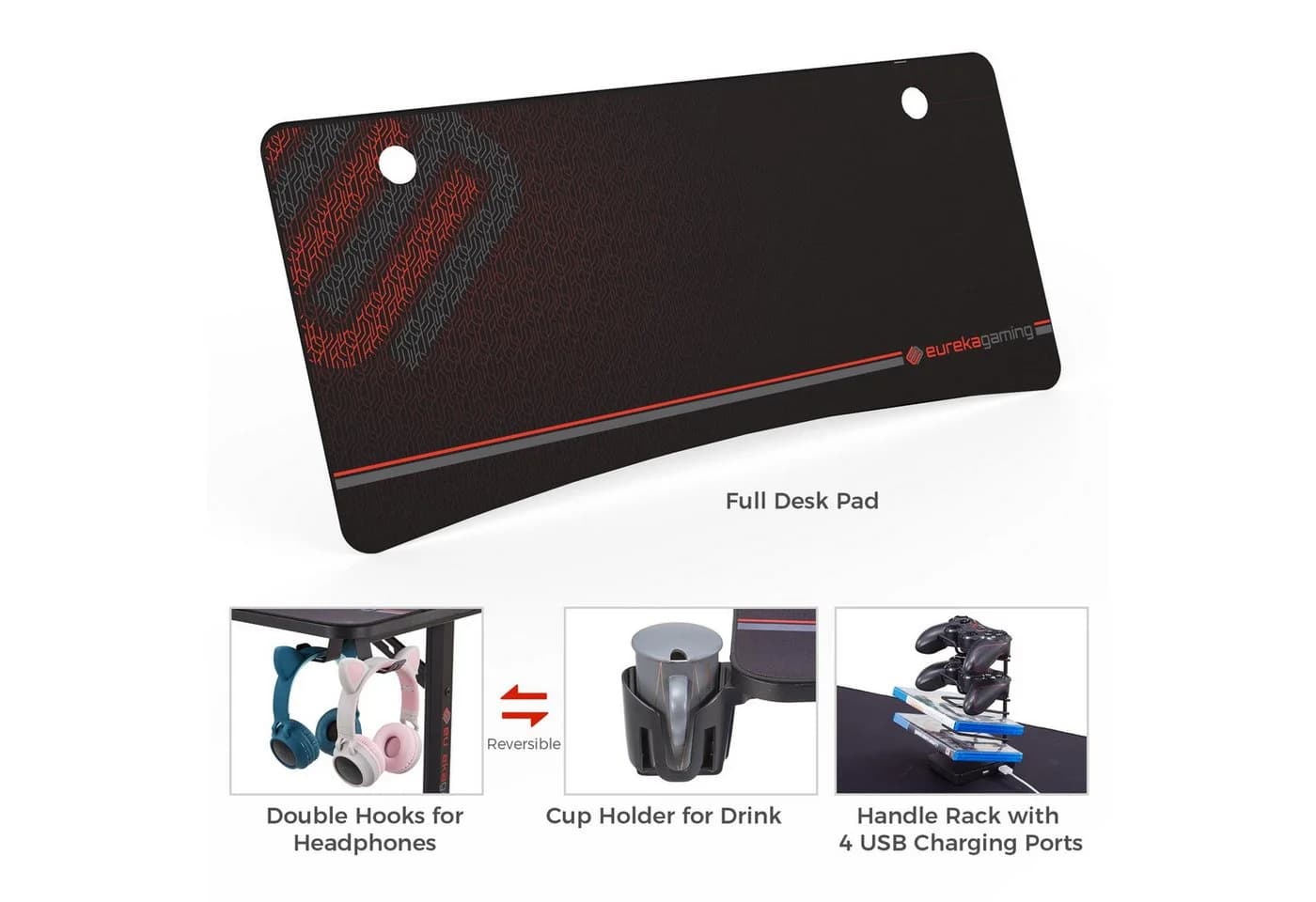 EE EUREKA ERGONOMIC Gamingtisch Schwarz mit Kabelbox und Zubehör - Bild 4