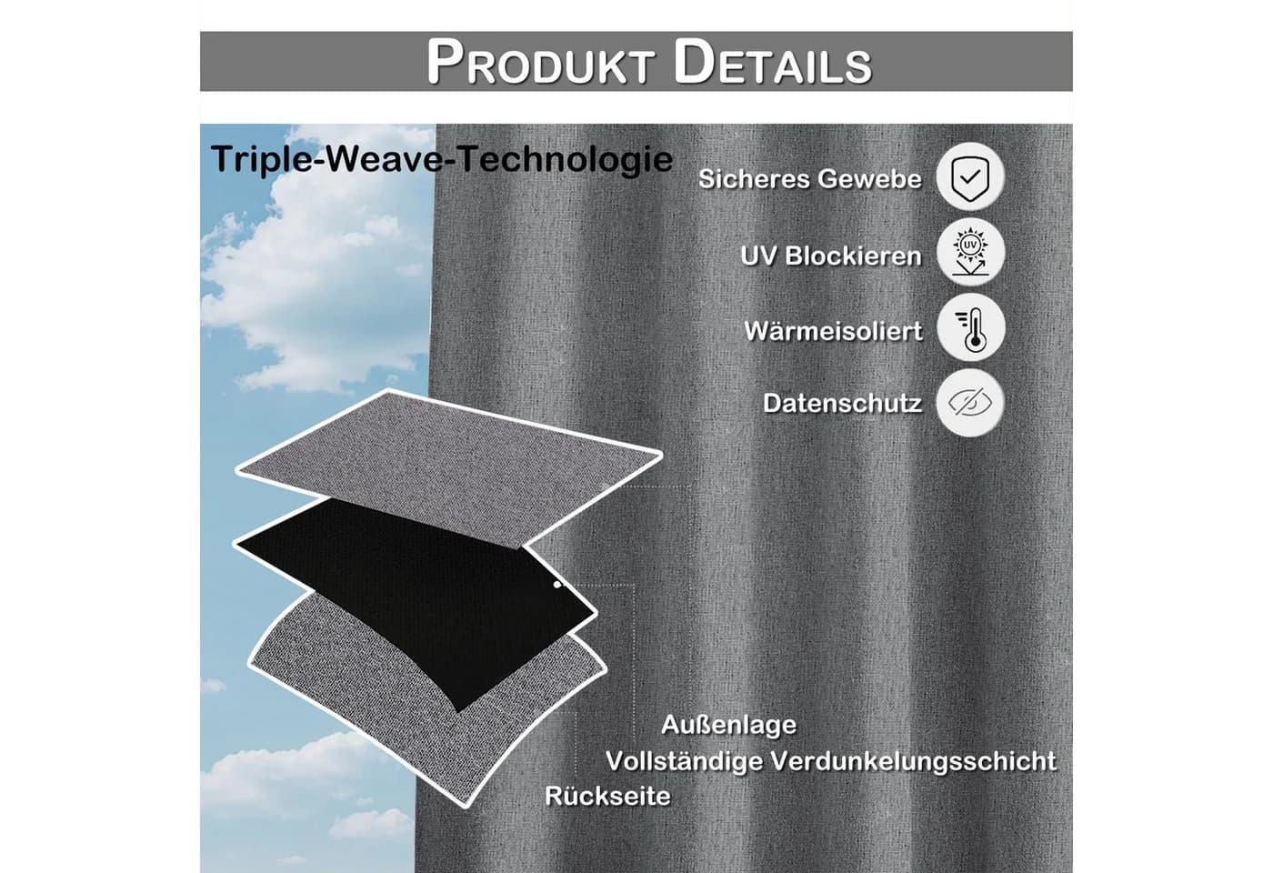Lapamax Outdoorvorhang Grau 100% Verdunkelnd Wasserdicht - Bild 4