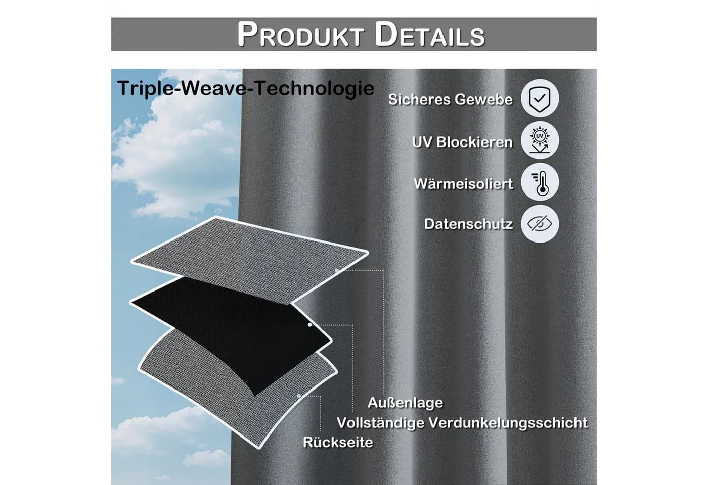 Lapamax Outdoorvorhang Grau 100% Verdunkelnd Wasserdicht - Bild 4