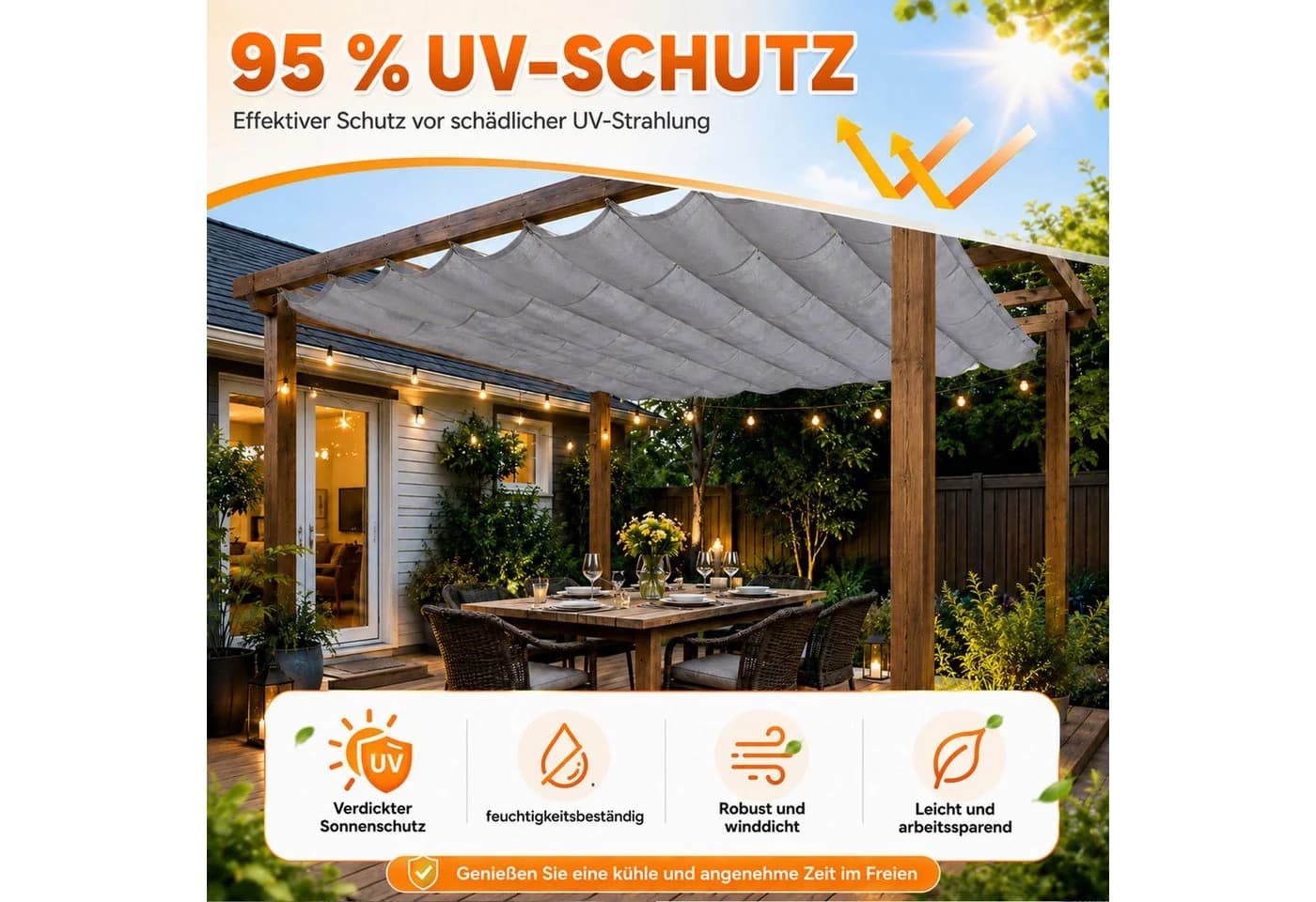 Lapamax Sonnensegel Wasserdicht UV-Schutz Grau
